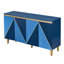 Buffet 60 po avec 4 portes, effet dimensionnel, tablettes réglables à trois niveaux, pieds en bois massif et rangement rétro bleu marine foncé, configuration à 4 portes, tablettes, patiné-184367762