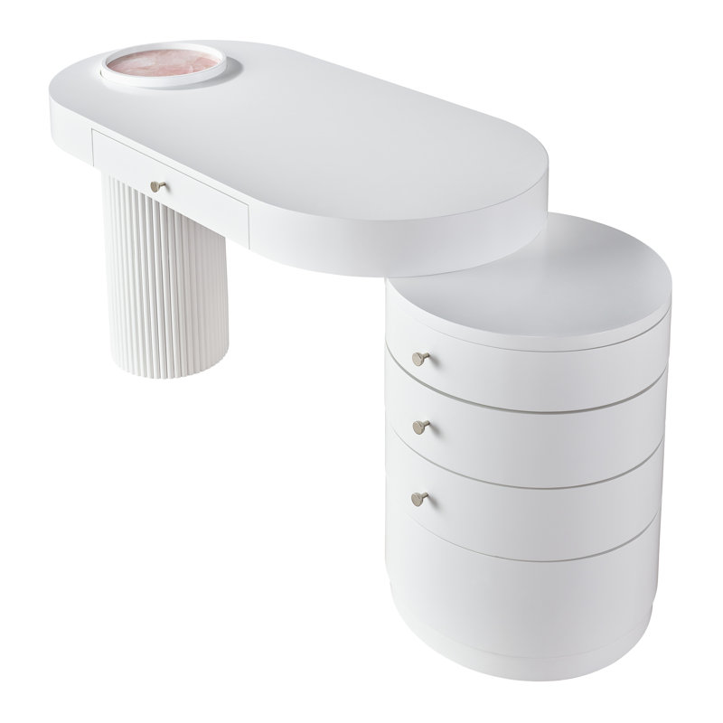 White Oval Desk with Fluted Column and Drawers