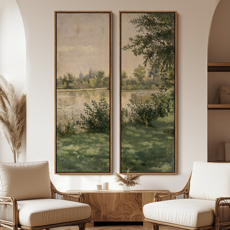 «Vintage Landscape Wall Art», ensemble de 2 toiles encadrées 20 x 60 pouces, Naturel