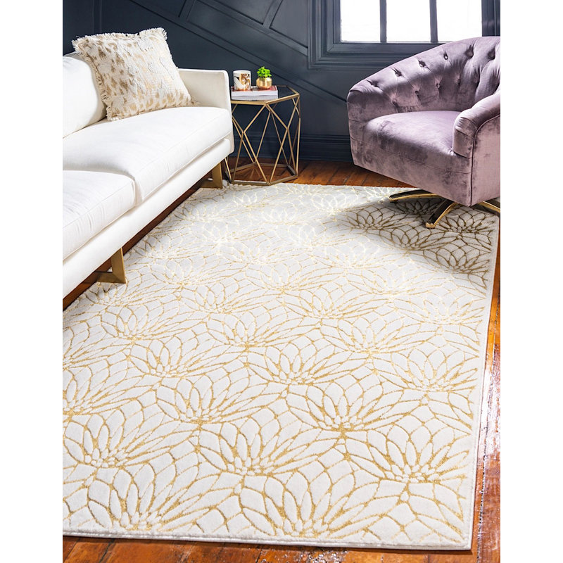 White Gold Geometric 9' x 12' Stain-Resistant Area Rug