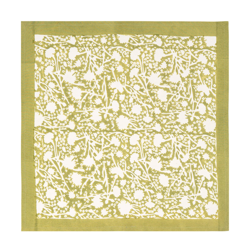 100% Cotton Floral Square Napkin, Vert