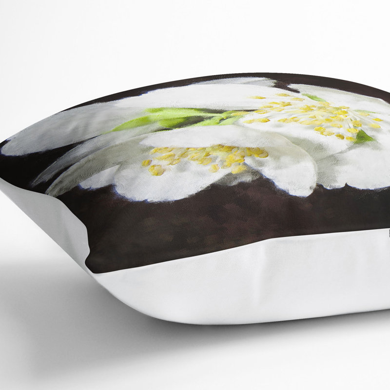 Jasmine Flowers Painting Cushion with Filling, White, 40cm H x 40cm W x 15cm D