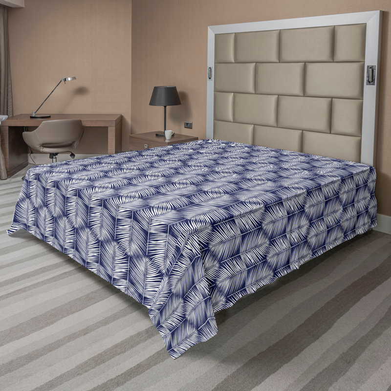 Polyester Floral Flat Sheet, Navy Blue/White, King Flat Sheet
