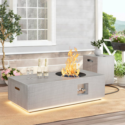 12.6’’ H X 48’’ W Metal Propane Outdoor Gas Fire Pit Table With Golden Light