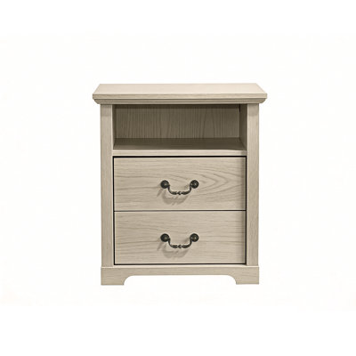 Rustic 22" W Bedside Table Nightstand With 2 Drawers, Open Shelf, Metal Handle Accent, Multi-Color Options