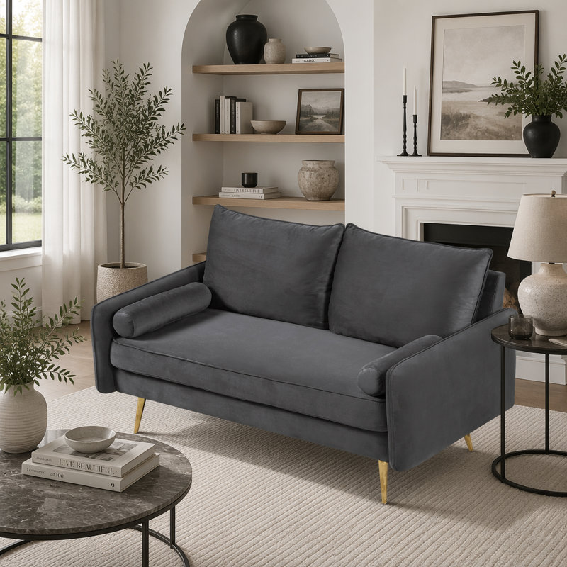 Causeuse moderne en velours 2 places, Gris