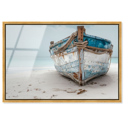 «Blue Boat II», impression murale encadrée en acrylique encadrée par Notoriart, cadre doré, 36 x 24