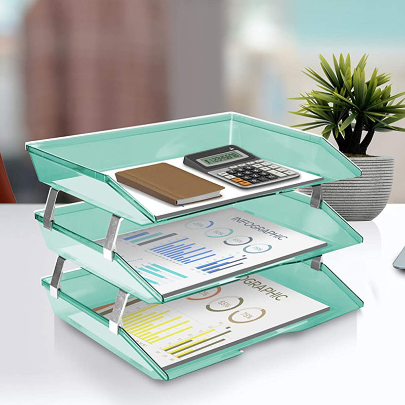 Chardon Plastic Stackable File Organizer, Clear Green
