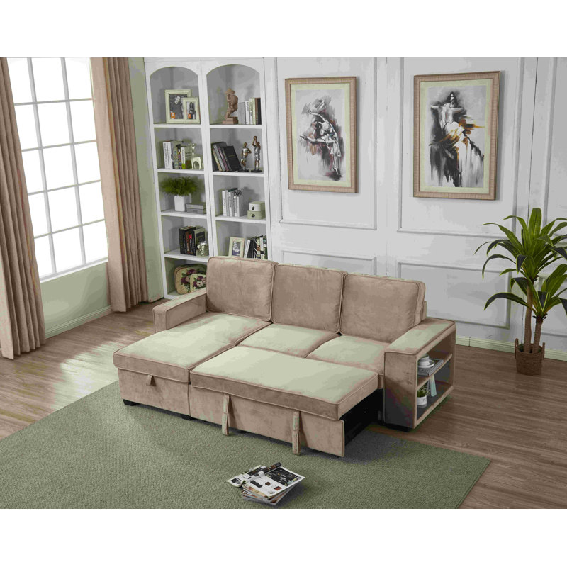 Malachi Upholstered L-Shaped Sectional Reversible, Light Brown Velvet
