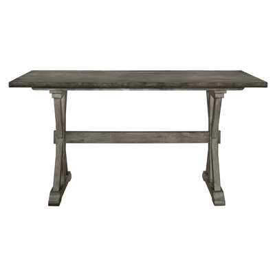Solid Rubberwood Dining Table, Counter Height, Gray, Seats 6 For Dinners Gray Height Table Dining, Wood, Rectangular,