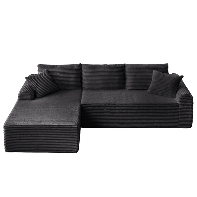 Chaise longue, 3 places en velours côtelé droit avec base arquée et antidérapante, 3 coussins de dossier et 2 coussins décoratifs pour vous détendre dans votre chambre modulaire et modulaire