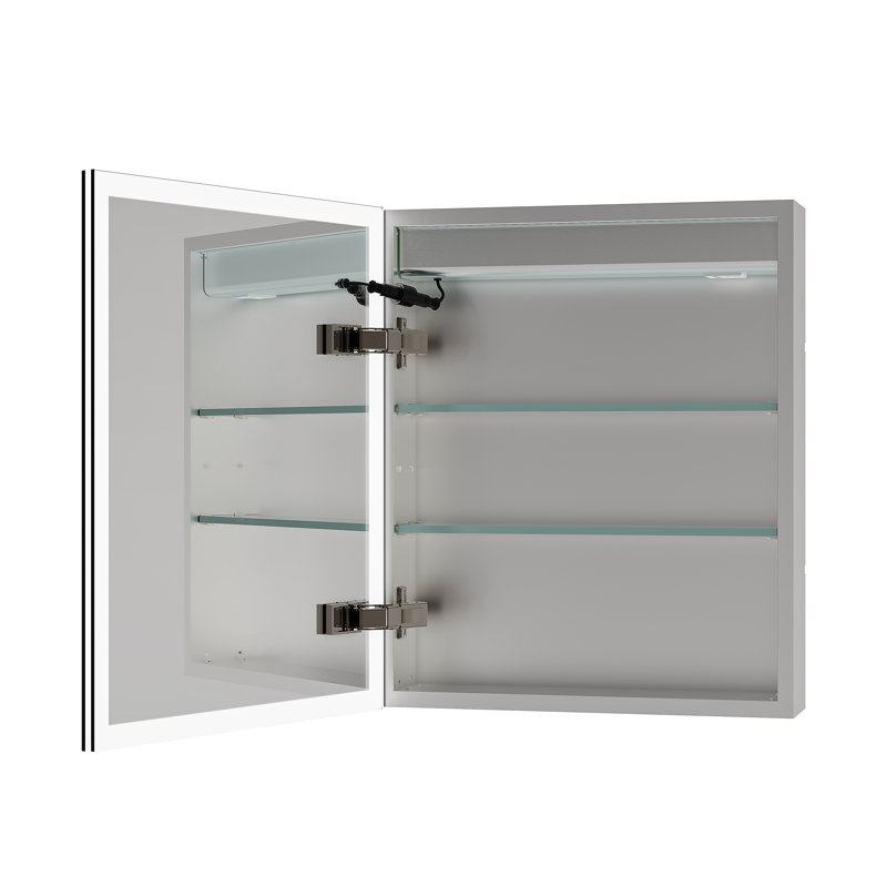 Recessed led lighted medicine cabinet adjustable lights with 3 adjustable shelves, defogger, socket, time display screen, smart touch switch