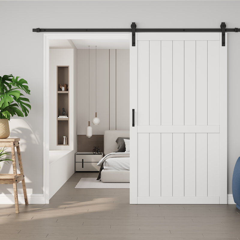 Sliding Barn Door with Installation Hardware Solid Manufactured Wood Primed White Surface Closet Doors with Soft Close