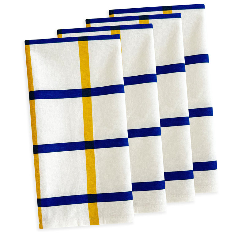 Blue and Yellow Plaid Cotton Dinner Napkins Set of 4