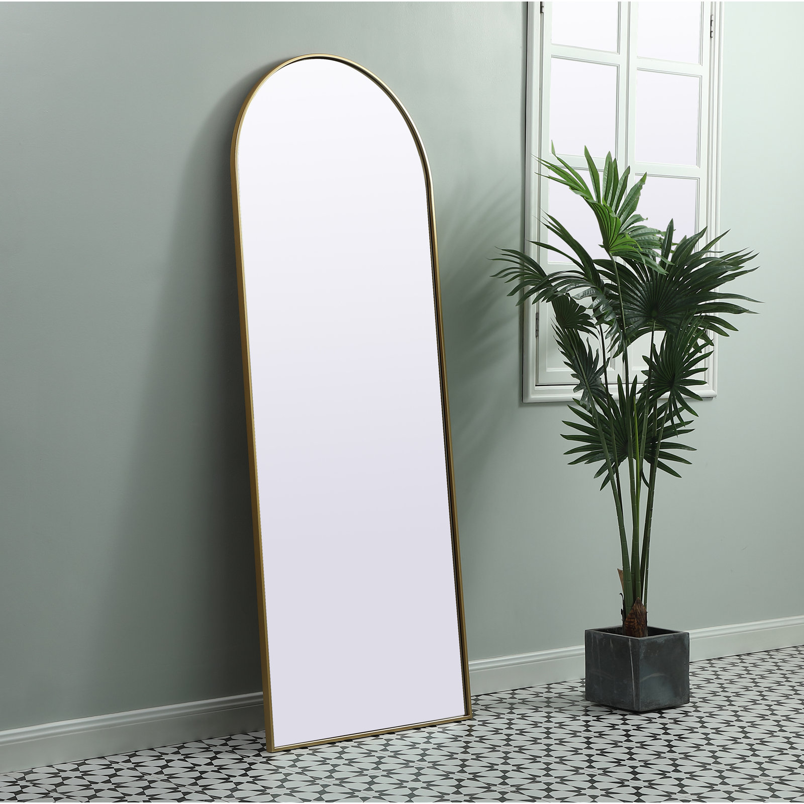 Sabine Metal Arch Wall Mirror, Brass, 74" x 28"