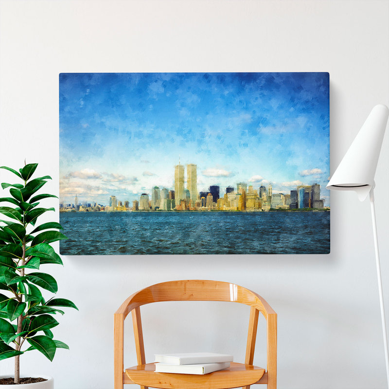 New York Skyline With The Twin Towers - Wrapped Canvas Painting, 35cm H x 50cm W x 3cm D