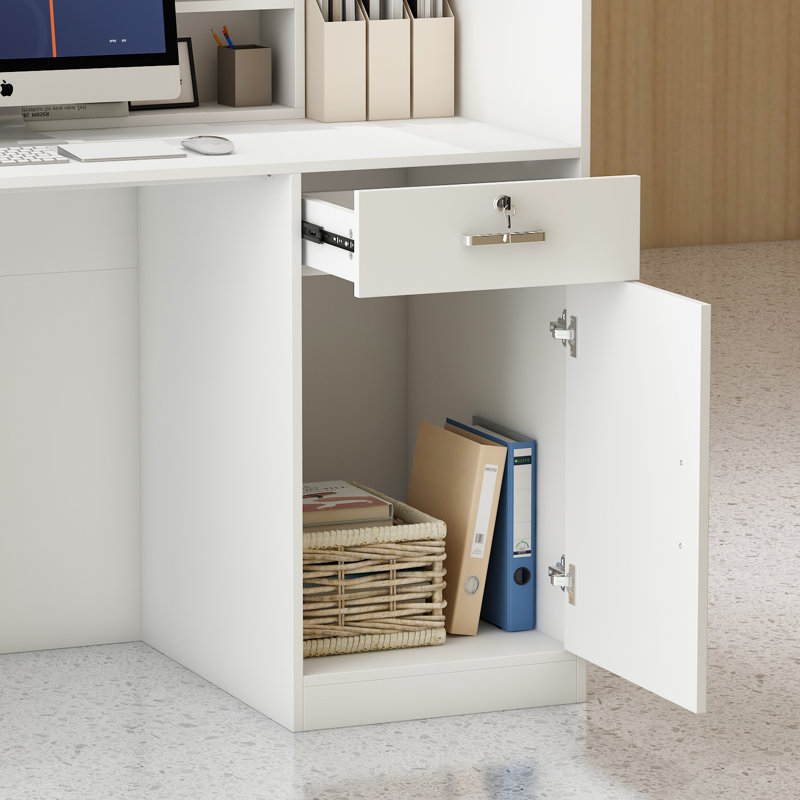 Nahjae Rectangle Synthetic Laminate Reception Desk with Filing Cabinet