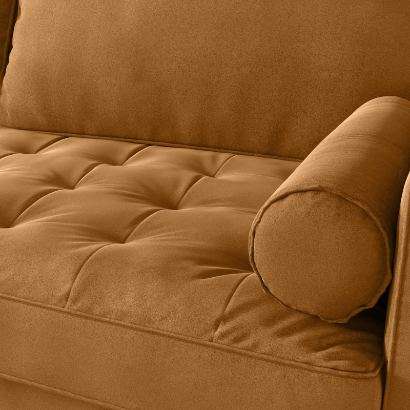 Brighton 58" Mid-Century Modern Velvet Loveseat, Tufted Square Arm Apartment Sofa with 2 Bolster Pillows, Ginger Velvet