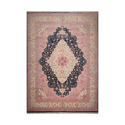 Tapis bleu / rouge en laine noué à la main de conception unique 11 pi 9 po x 14 pi 9 po