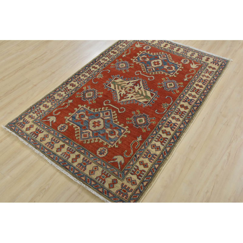 Tapis en laine rouge 3 pi 10 po x 5 pi 10 po one-of-kind noué la Hetherington