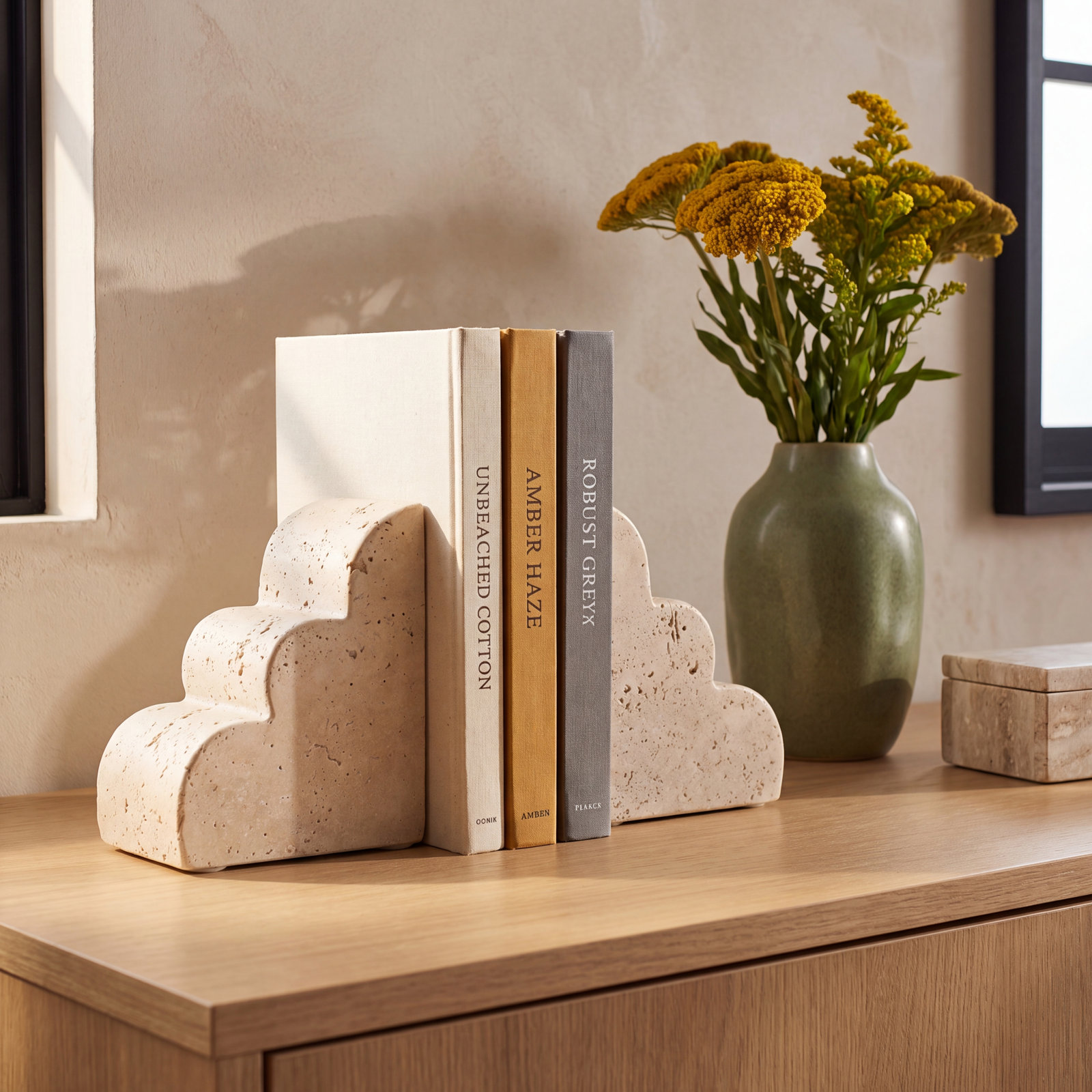Travertine Cloud Bookends