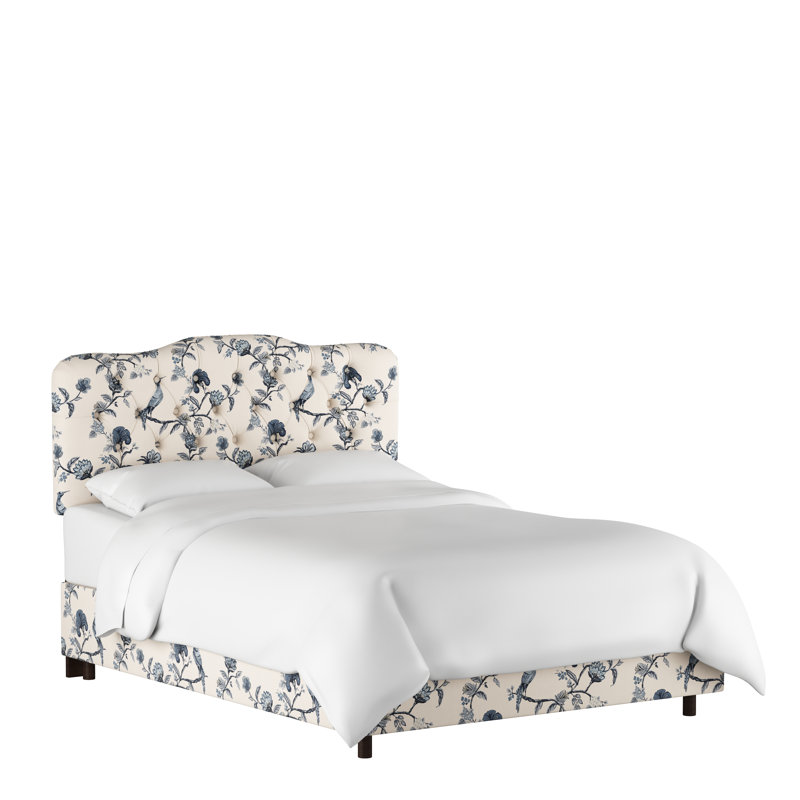 Lit tapissier standard à profil bas Rodan, Simple, Indigo Shaana