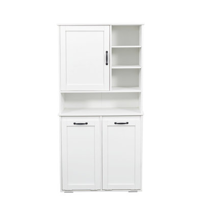 Laundry Cabinet With Doors And Shelf, Tilt-Out Laundry Hamper, Multiple Storage Space, Freestanding Style, Open Shelve, Adjustable Shelf, White