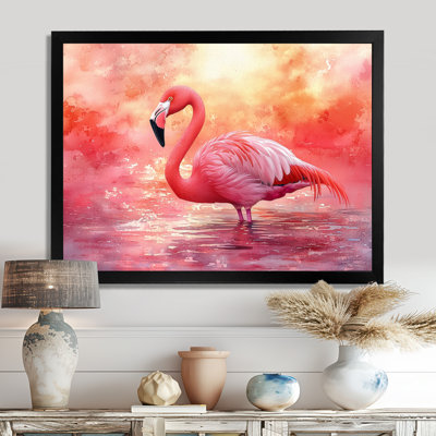 Flamingo At Sunset - flamingo Wall Art