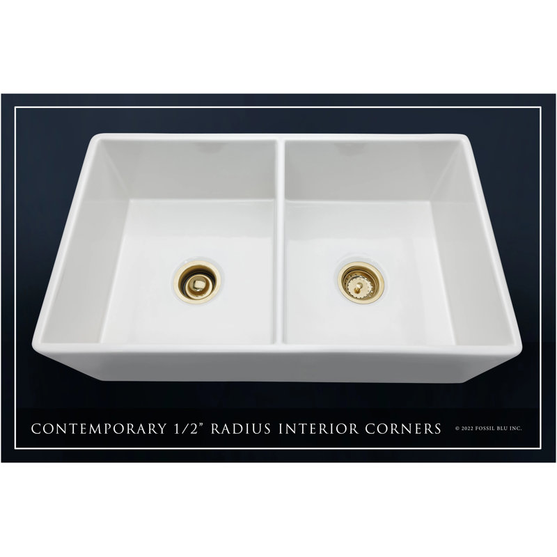 Luxury 33" L x 20" W Double Basin Undermount Kitchen Sink with Basket Strainer, Brushed Brass Accessories