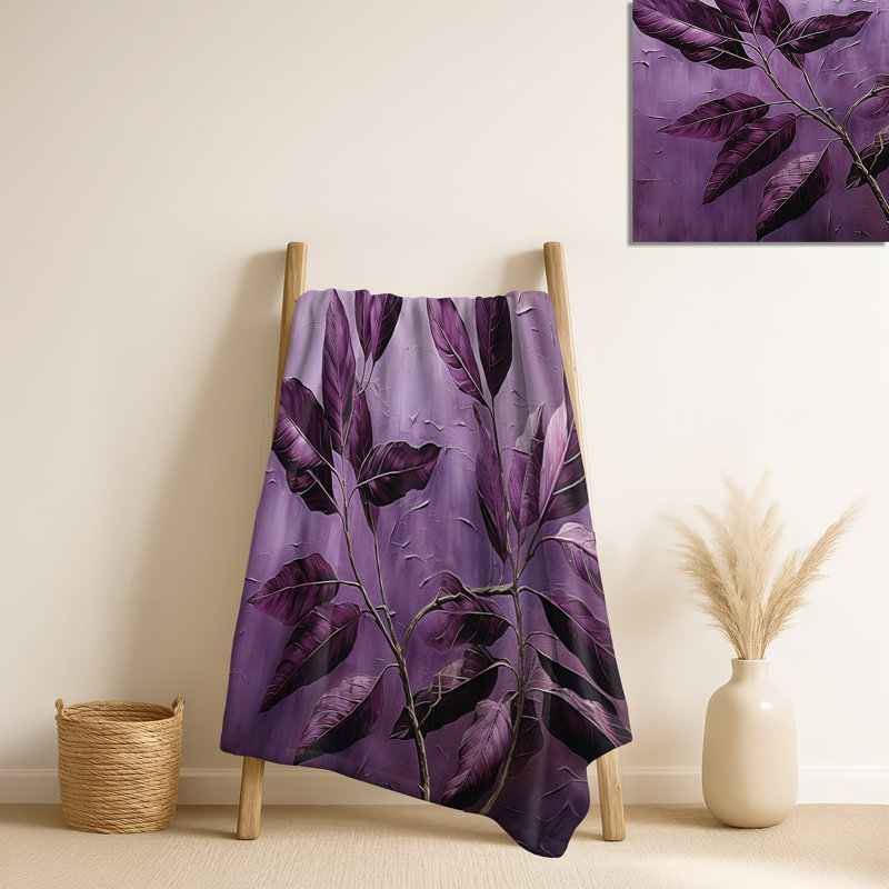 Jeté mauve à motif de feuilles mauves