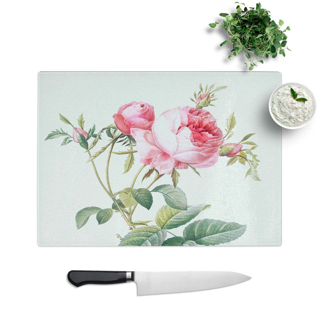 Tempered Glass Cabbage Roses in Bloom by Pierre-Joseph Redoute Chopping Board