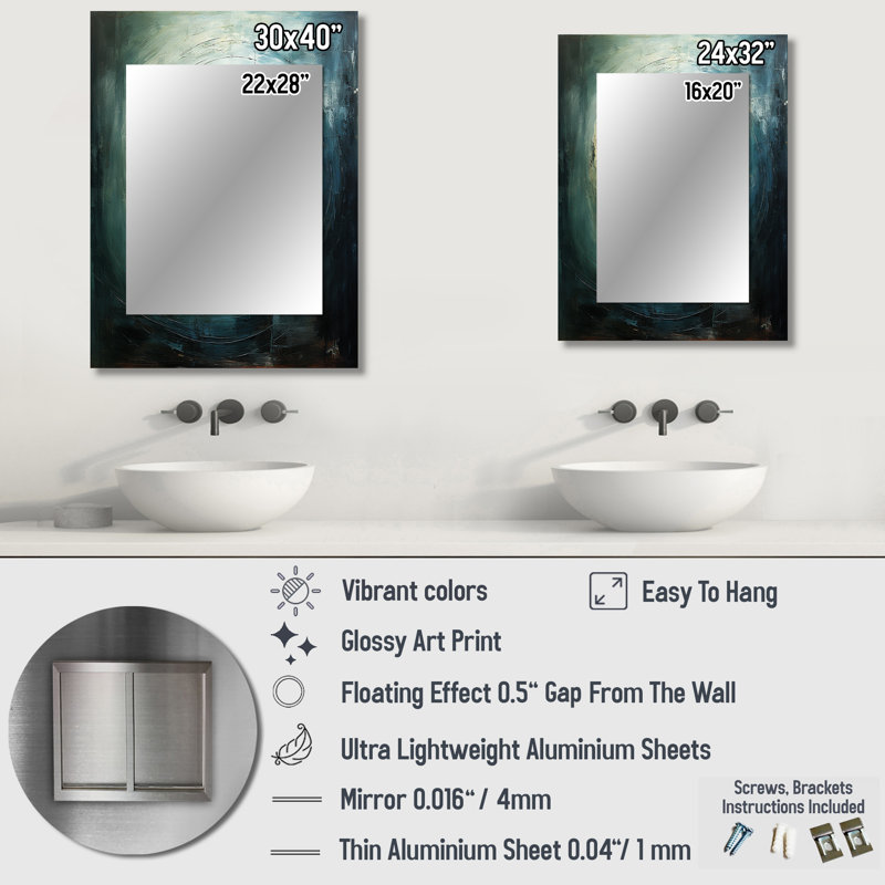 Stromy abstract vortex - Abstract Spirals Large Mirror, Yellow Unique Wall Mirror Decor, Printed Metal Art, 32" x 24"