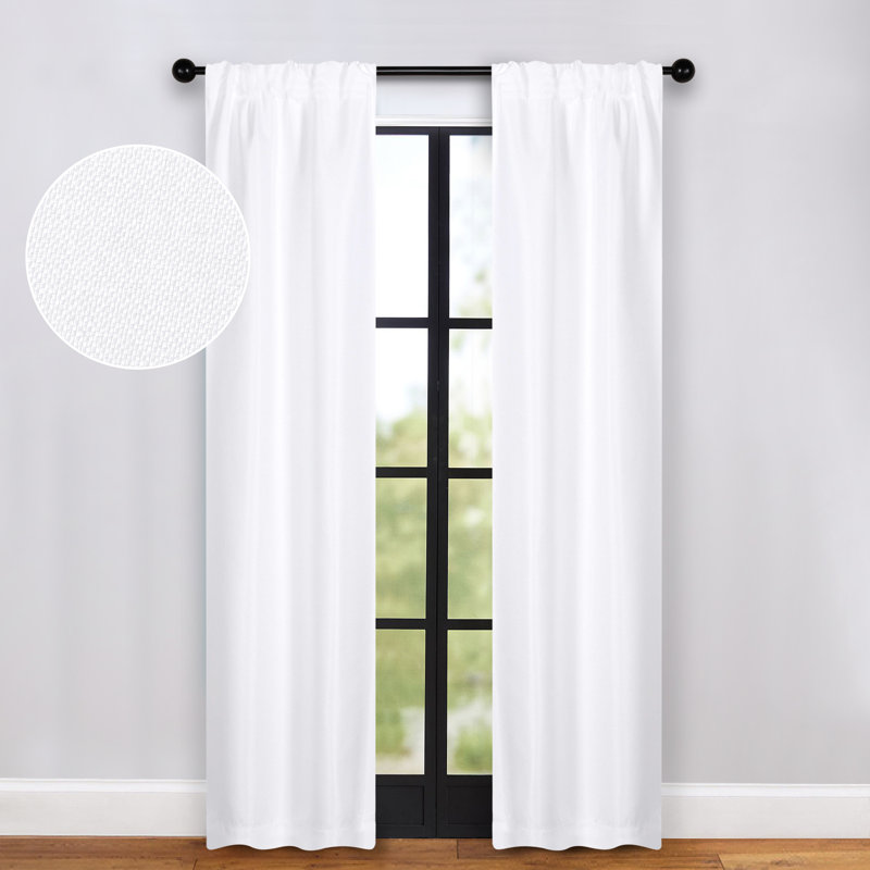 Polyester Thermal Insulated Room Darkening Curtain Panels, 26" W x 84" L, Snow White