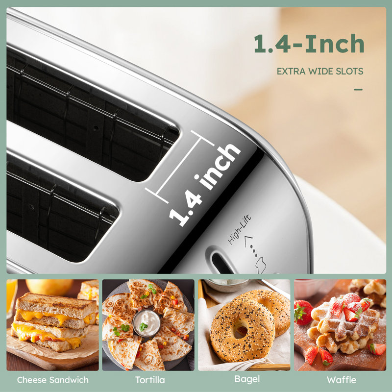 Retro 2 Slice Bagel Toaster, Extra Wide Slots, 7 Shade Settings with Defrost/Bagel/Cancel Functions, Removable Crumb Tray, Stainless Steel Silver Retro Toaster for Kitchen