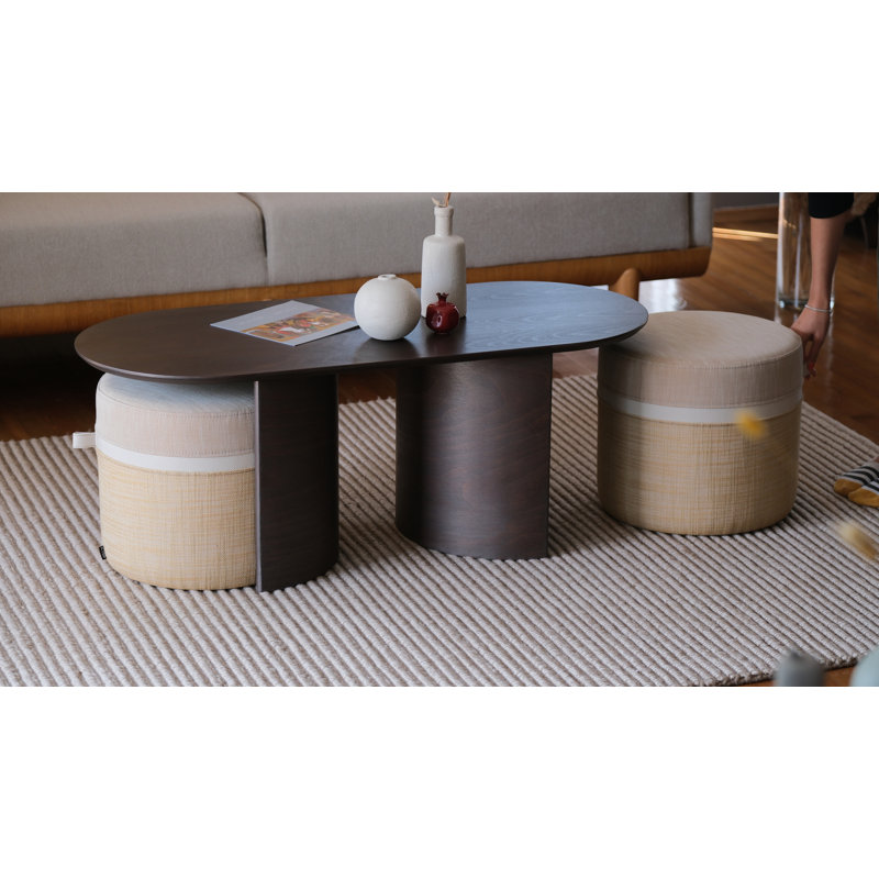 Kangaroo Solid Wood Coffee Table, Gray, Beige