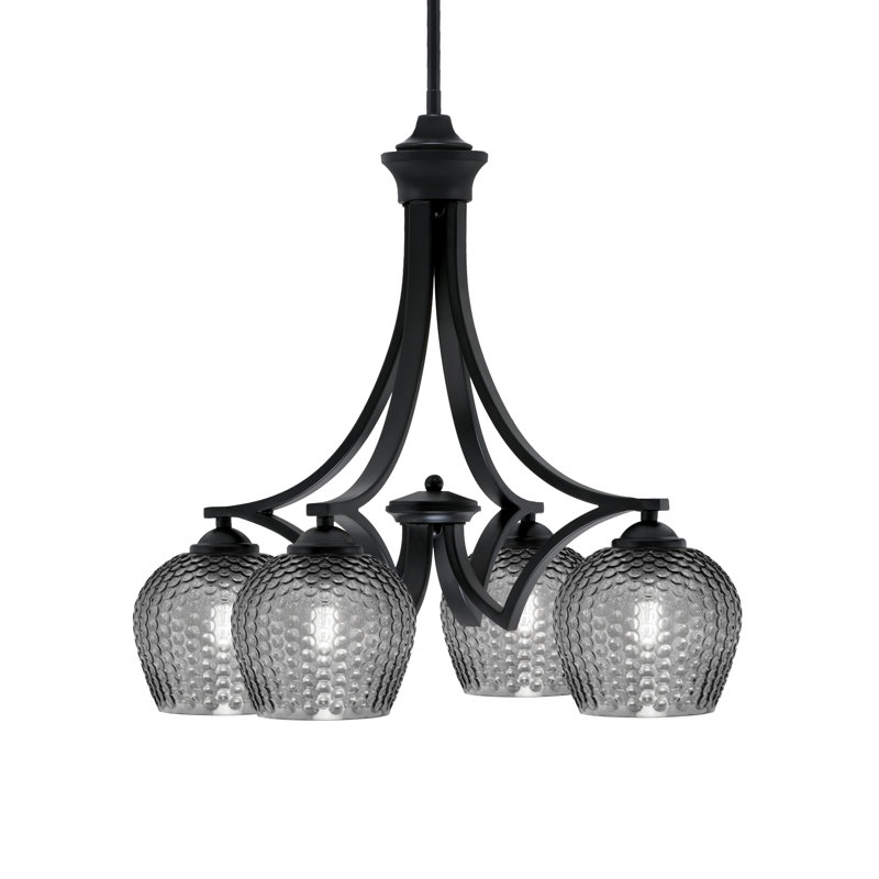 Lustre 4 lumières Shutesbury, verre fumé 6 po, Clair, Nickel brossé