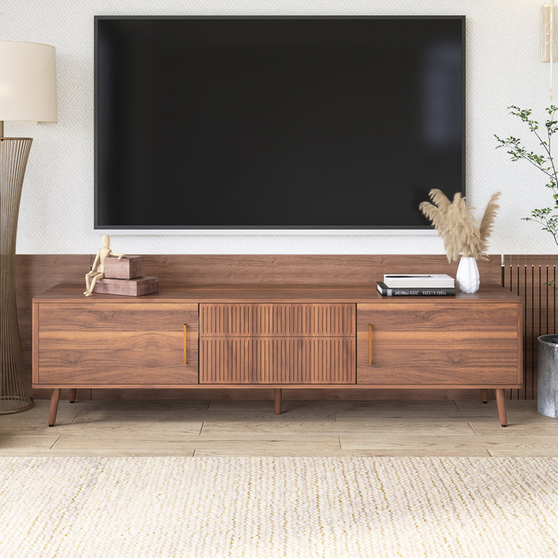 Meuble télé en bois Mid-Century pour téléviseur de 80 po ou moins