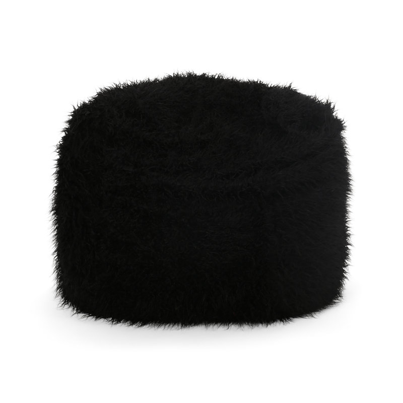 Faux Fur Bean Bag Chair, Black Faux Fur, 42" H x 54" W x 54" D