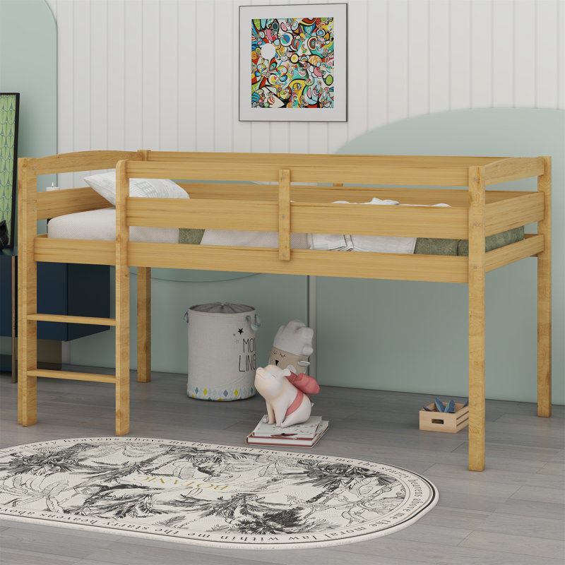 Lit mezzanine bas en bois avec échelle