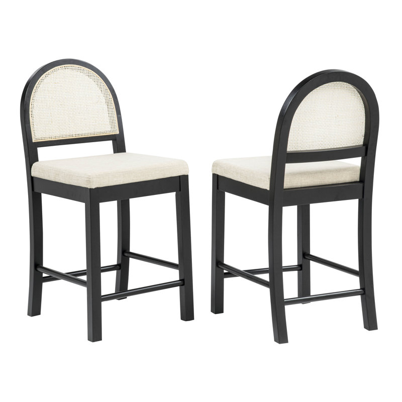 Kinsale 26" Upholstered With Rattan Counter Height Chair (Set of 2), Black