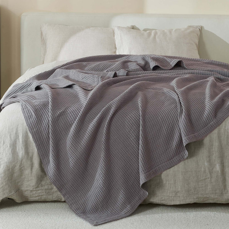 Couverture 100% coton gaufré Minali, Double/grand, Gris foncé