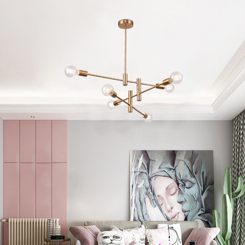 Fowey Modern 6 Light Sputnik Pipe Chandelier, Brushed Bronze