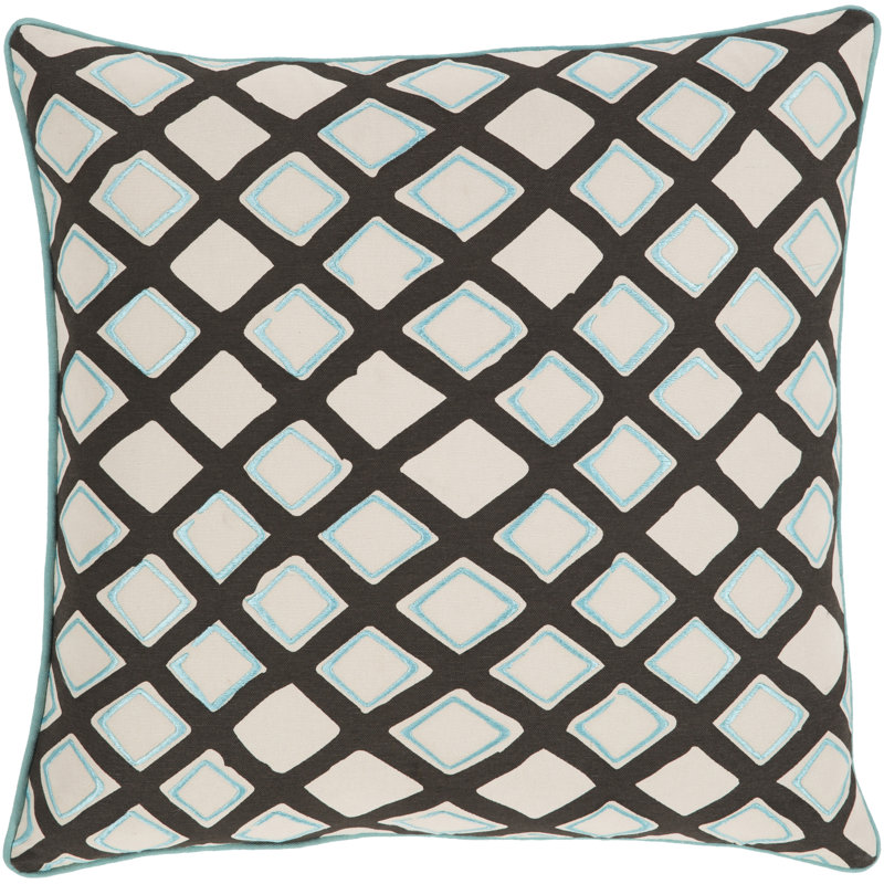 Omo Geometric Cotton Throw Pillow, 22" x 22", Saffron/Cream/Sky Blue