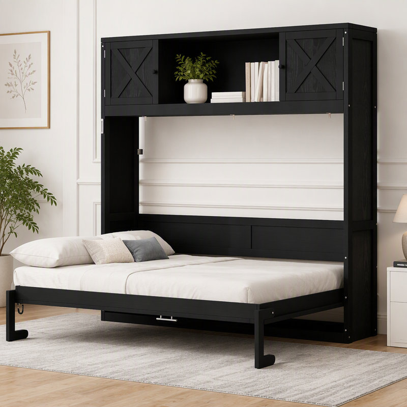Lit escamotable avec armoires de rangement, Noir
