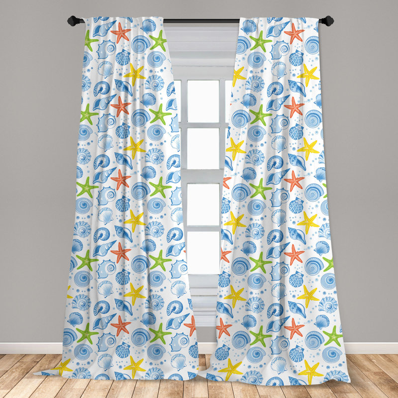 Sea Shells Semi-Sheer Rod Pocket Curtain Panels, 28" x 63"