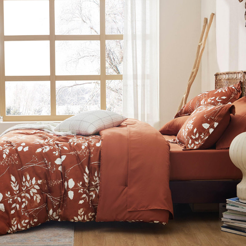 Bedsure Bed in a Bag - Reversible Flroal & Plant Pattern Printed with Comforters, Sheets, Pillowcases & Shams