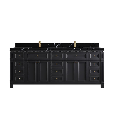 Jenniferlynn 84 In. W X 22 In. D Double Sink Bathroom Vanity In Black With Cove Edge Empira White Quartz