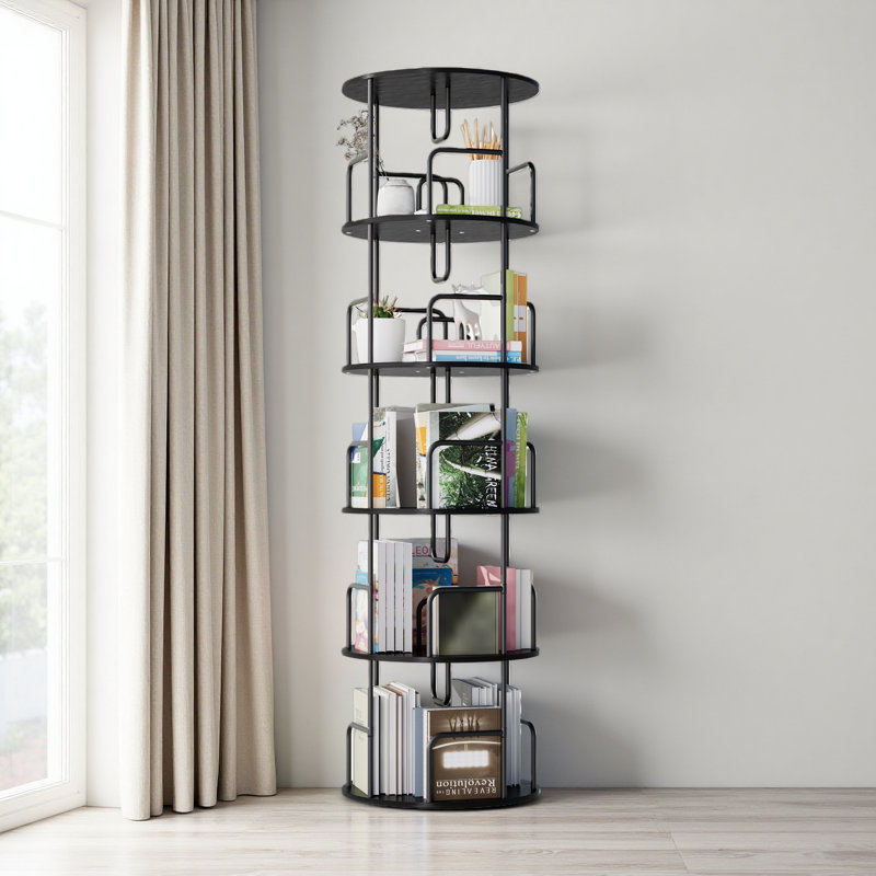 Bibliothèque rotative rotative à 5 niveaux, bibliothèque pivotante, bibliothèque rotative étroite à 360 degrés, bibliothèque de rangement ronde à rotation verticale