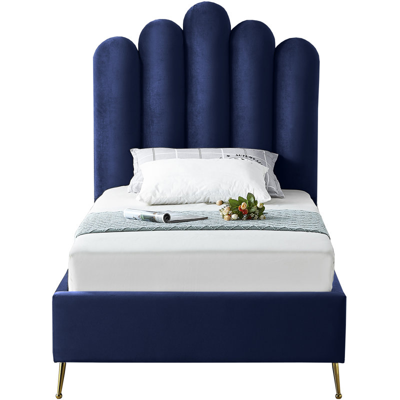 Lit plateforme tapissier Sonette, Simple, Velours marine