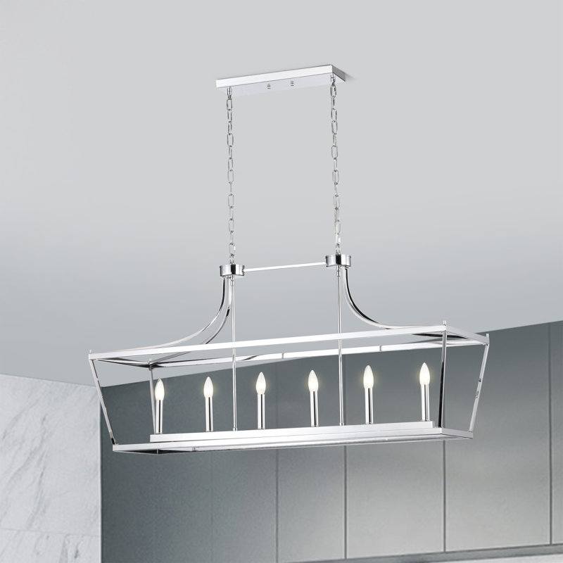 Lustre carré en cage à 6 lumières Girardo, Poli